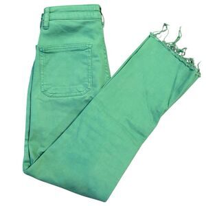 Zara Green High-Waisted Denim Straight-Leg Jeans Size 4 Womens